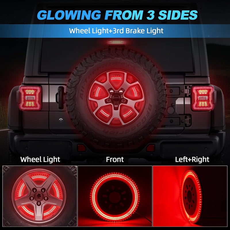 SUPAREE 3-Side Spare Tire Brake Light, 400PCS LED Wheel Light, Plug-N-Play 3rd Third Brake Light Fits for Jeep Wrangler 2018-2025 Wrangler JL JLU, Bright Red Light - Image 2